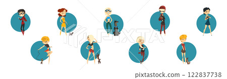 Elegant Woman Character with Small Dog Pet Vector Set 122837738
