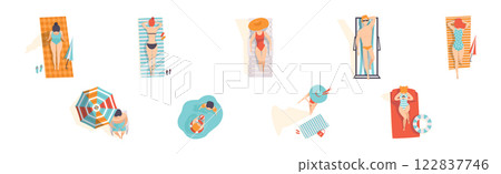 People Character on Seaside and Beach Sunbathing at Summer Vector Set People Character on Seaside and Beach Sunbathing at Summer Vector Set 122837746