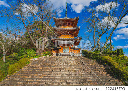 The three-story pagoda and autumn leaves at Hokoji Temple in Hamamatsu City (Shizuoka Prefecture) 122837793
