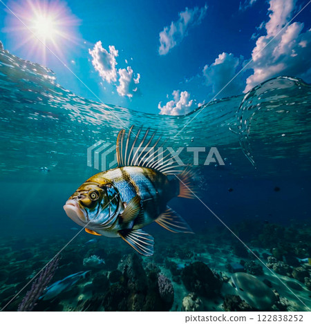 A fish in its element. Beautiful fauna of the underwater world. Fish in their natural habitat. A fish in its element. Beautiful fauna of the underwater world. Fish in their natural habitat. 122838252