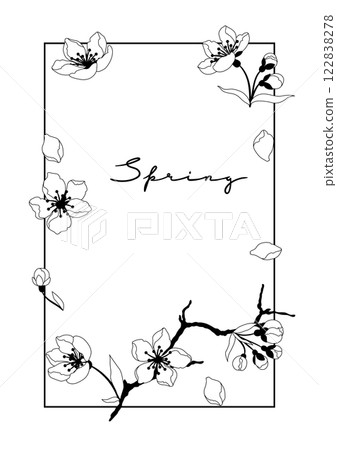 Frame with spring flowers. Apple, sakura or cherry blossom. Beautiful decorative blooming plants. Frame with spring flowers. Apple, sakura or cherry blossom. Beautiful decorative blooming plants. 122838278