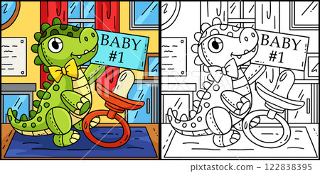 Baby Shower Dinosaur Plushie Pacifier Illustration Baby Shower Dinosaur Plushie Pacifier Illustration 122838395