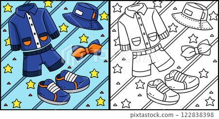 Baby Shower Baby Boy Outfit Coloring Illustration Baby Shower Baby Boy Outfit Coloring Illustration 122838398