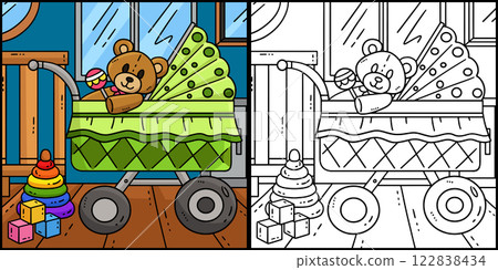 Baby Shower Baby Stroller Coloring Illustration Baby Shower Baby Stroller Coloring Illustration 122838434