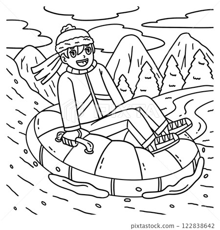 Sledding Girl Riding an Inflatable Sled Coloring  122838642