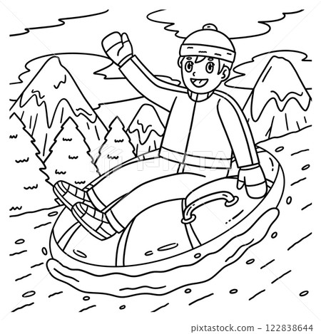 Sledding Boy Riding an Inflatable Sled Coloring  122838644