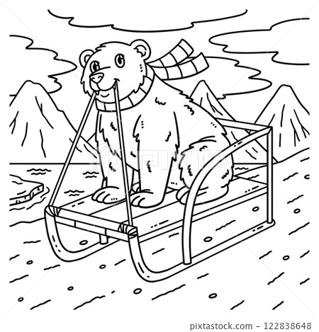 Sledding Polar Bear Coloring Page for Kids 122838648