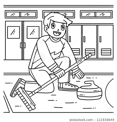 Curling Male Athlete with Stone Coloring Page  122838649