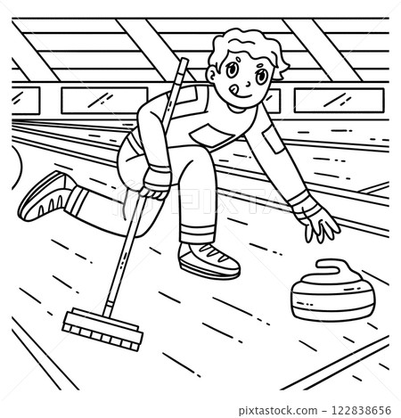 Curling Male Skip Delivering Stone Coloring Page Curling Male Skip Delivering Stone Coloring Page 122838656