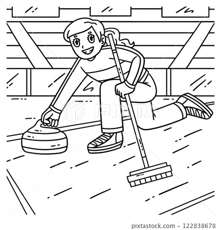 Curling Female Skip Delivering Stone Coloring Page 122838678
