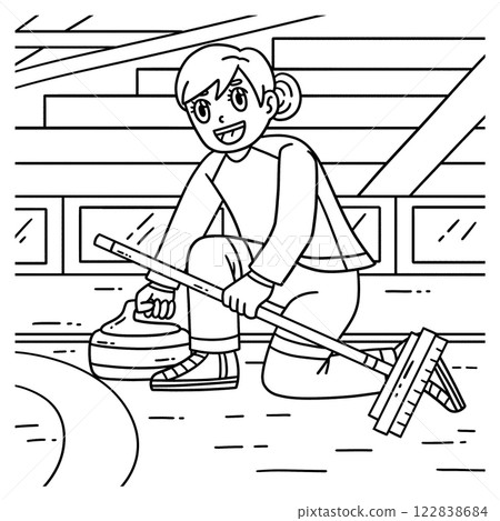 Curling Female Curler Deliver Stone Coloring Page Curling Female Curler Deliver Stone Coloring Page 122838684