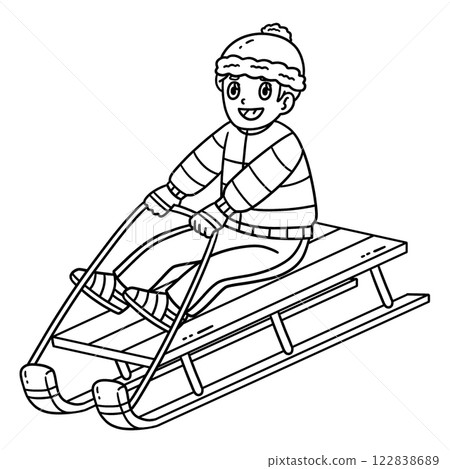 Sledding Boy Isolated Coloring Page for Kids 122838689