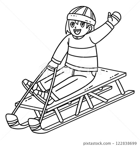 Sledding Girl Isolated Coloring Page for Kids 122838699