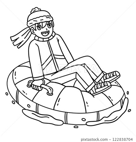Sledding Girl Riding an Inflatable Sled Isolated  122838704