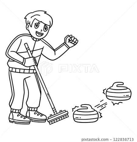 Curling Male Knocking Off Opponent Stone Isolated Curling Male Knocking Off Opponent Stone Isolated 122838713