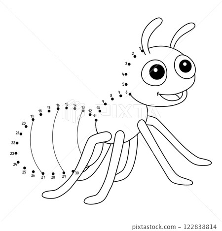 Dot to Dot Ant Animal Isolated Coloring Page 122838814