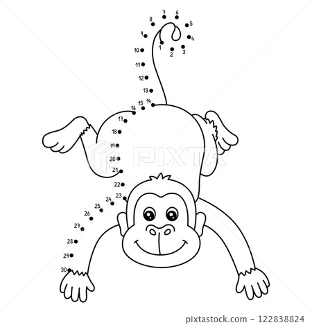 Dot to Dot Monkey Animal Isolated Coloring Page 122838824