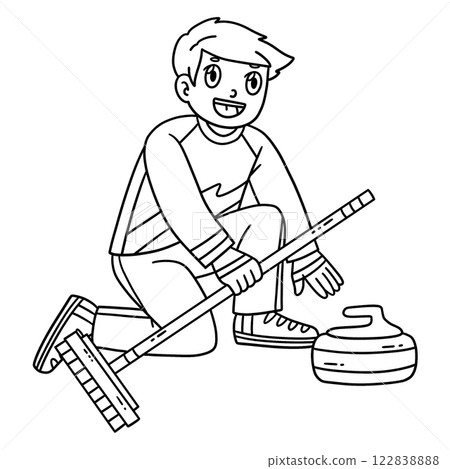 Curling Male Athlete with Stone Isolated Coloring  122838888
