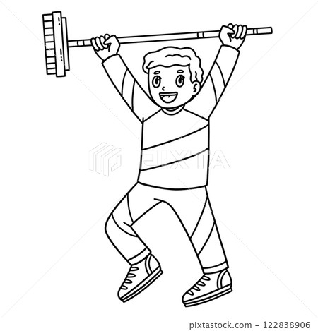 Curling Male Curler Raising Broom Isolated  122838906