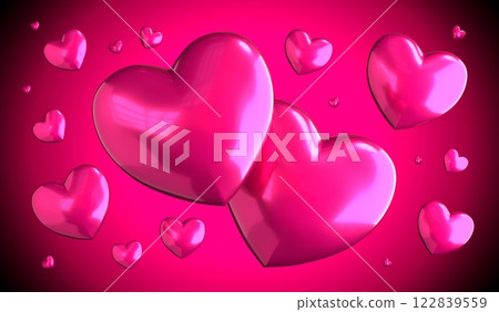 Many pink hearts on gradient background - 3D illustration 122839559