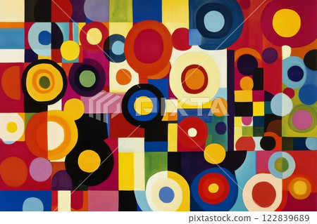 Vibrant abstract artwork featuring color gradients and textured dots in a dynamic composition Vibrant abstract artwork featuring color gradients and textured dots in a dynamic composition 122839689