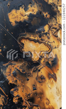 Colorful abstract patterns on weathered metal surface revealing unique textures and hues 122840257