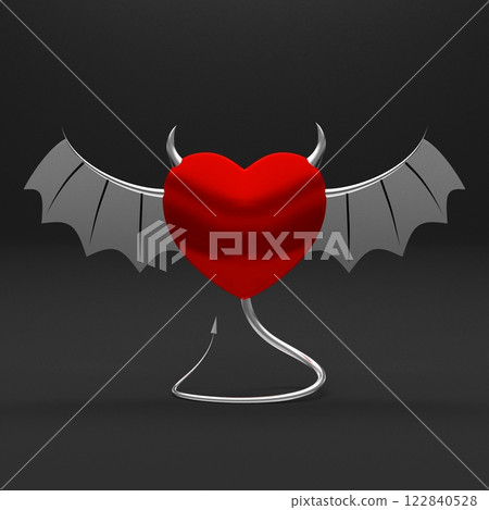 3D heart with devil horns and tail 3D heart with devil horns and tail 122840528
