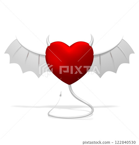 3D heart with devil horns and tail 3D heart with devil horns and tail 122840530