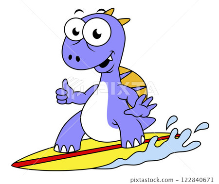 Illustration of a surfing Spinosaurus. Illustration of a surfing Spinosaurus. 122840671