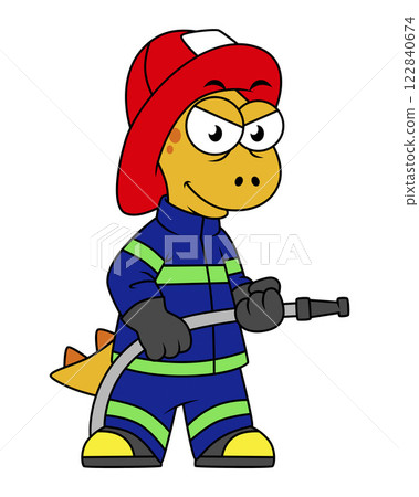 Illustration of a Tyrannosaurus Rex firefighter. 122840674