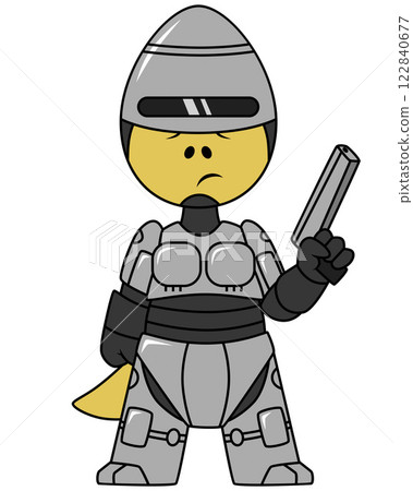 Illustration of a Tyrannosaurus Rex dressed as Robocop. 122840677
