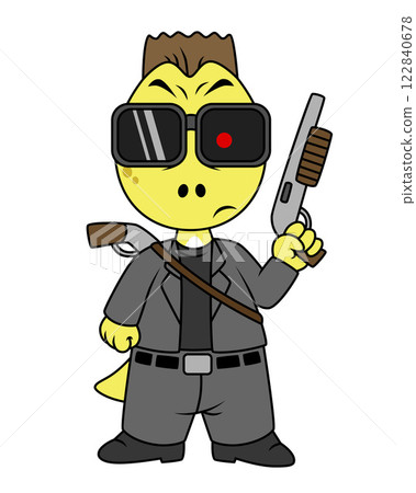 Illustration of Tyrannosaurus Rex dressed as the Terminator. 122840678