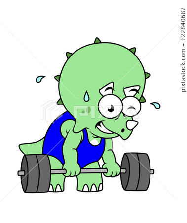 Illustration of a Triceratops lifting weights. 122840682