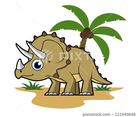 Cute illustration of a Triceratops in a tropical climate. Cute illustration of a Triceratops in a tropical climate. 122840686