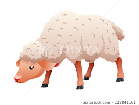Small cartoon sheep. Lamb flat vector illustration. Funny baby sheep with curly wool. Farm animal art isolated on white background 122841161