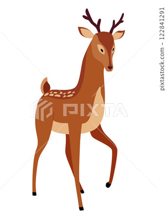 Deer animal icon. Cute spotted forest deer. Wild nature creature concept. Horny spotted reindeer vector illustration Deer animal icon. Cute spotted forest deer. Wild nature creature concept. Horny spotted reindeer vector illustration 122841291