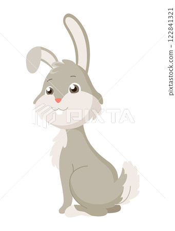 Cartoon rabbit. Bunny pet silhouette. Cute animal isolated icon. Vector rabbit character illustration 122841321