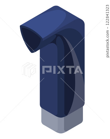 Asthma inhale isometric. Asthma spray realistic icon. Medical device for treatment respiratory diseases, flu. Inhaler for asthmatic isolated on white background 122841323