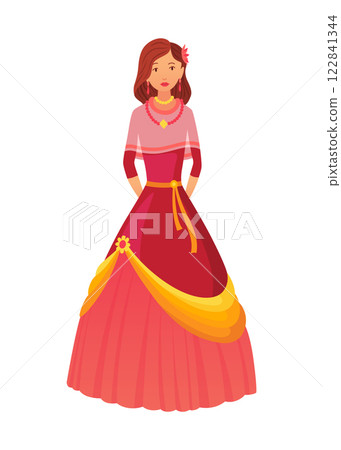 A delightful of colorful dresses showcasing charming cartoon princess and character A delightful of colorful dresses showcasing charming cartoon princess and character 122841344