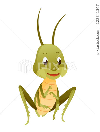 Playful Cartoon Grasshopper Character in a Dynamic Pose 122841347
