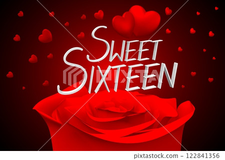 Sweet sixteen - words, rose and hearts Sweet sixteen - words, rose and hearts 122841356