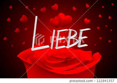 Liebie - love in German - word, rose and hearts Liebie - love in German - word, rose and hearts 122841357