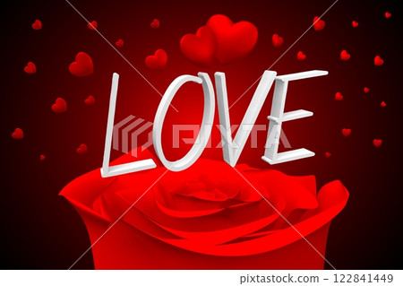 Love - word, rose and hearts 122841449