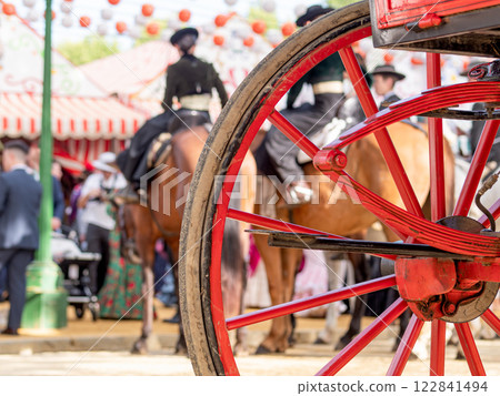 Traditional fair scene with carriage wheel 122841494