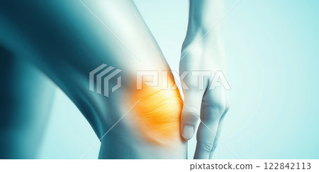 Close-up of a woman holding her inflamed knee Close-up of a woman holding her inflamed knee 122842113