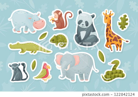 Tropical Animal and Wild African Fauna with Leaves Vector Set Tropical Animal and Wild African Fauna with Leaves Vector Set 122842124