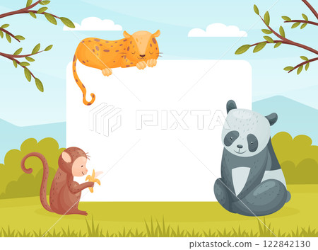 Empty Card with Tropical Animal and Wild African Fauna Vector Template 122842130