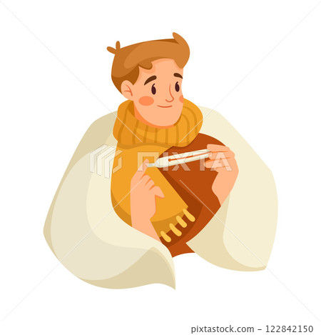 Sick Man Character with Thermometer Vector Illustration Sick Man Character with Thermometer Vector Illustration 122842150