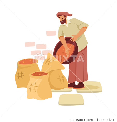 Coffee Making Industry with Man Engaged in Production Process Vector Illustration 122842183