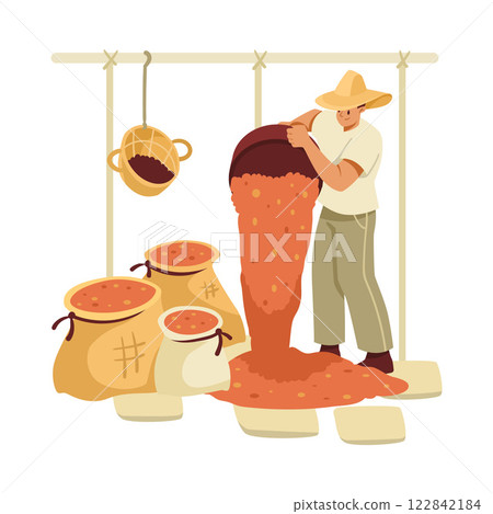 Coffee Making Industry with Man Engaged in Production Process Vector Illustration Coffee Making Industry with Man Engaged in Production Process Vector Illustration 122842184